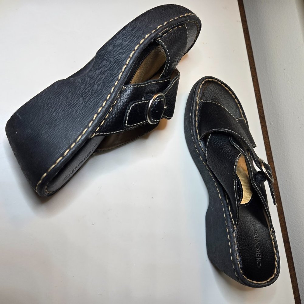 CHEROKEE Black Leather Mules Size 8 Excellent like new cond - Picture 8 of 11